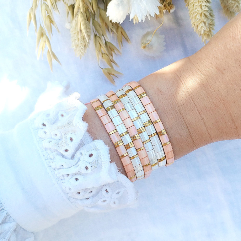 Combo Bracelets Perles Japonaises Bliss Blanc Ivoire Rose Ou