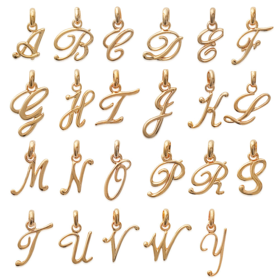 Collier pendentif lettre initiale monogramme calligraphie cursive majuscule plaqué or