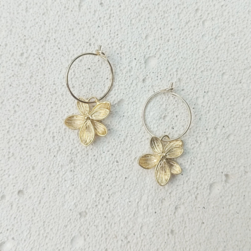 bijoux boucles d'oreilles plaqué or petites créoles fleur