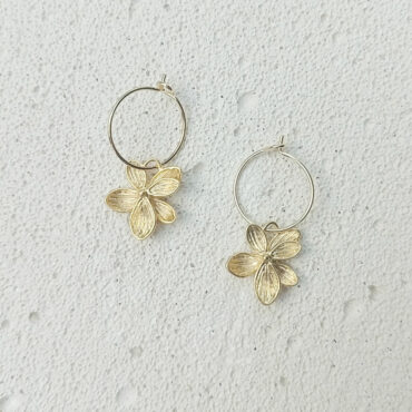 bijoux boucles d'oreilles plaqué or petites créoles fleur