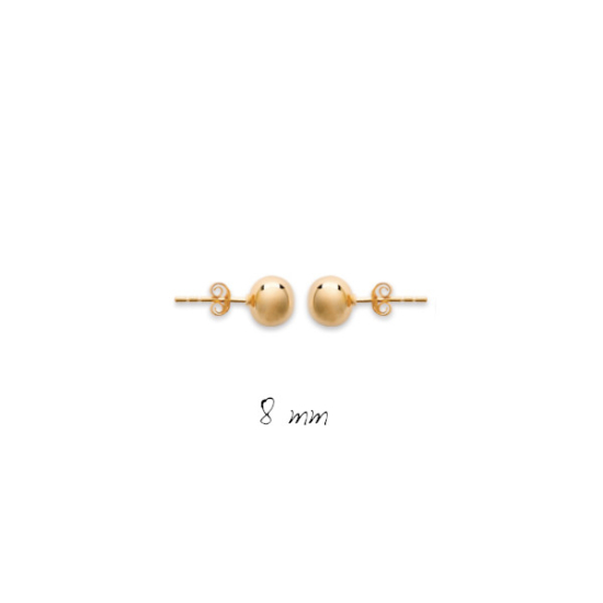 bijoux boucles d'oreilles plaqué or puce boule simple intemporel 8 mm