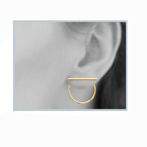 bijoux boucles d'oreilles plaqué or puce contour d'oreilles dessous de lobe creole géometrique barre porté look
