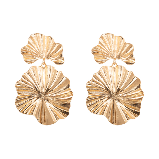 tendance bijoux grosses boucles d'oreilles dorées forme ronde organique fleur