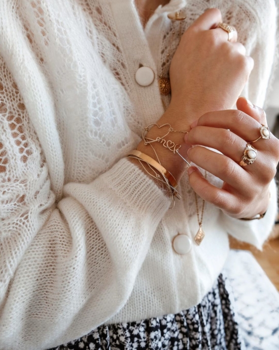 bijoux créateur tendance bracelet coeur bohème 7 bracelet jonc semainier plaqué or perle pyrite fin pierre gemme intemporel look instagram manon mgch_