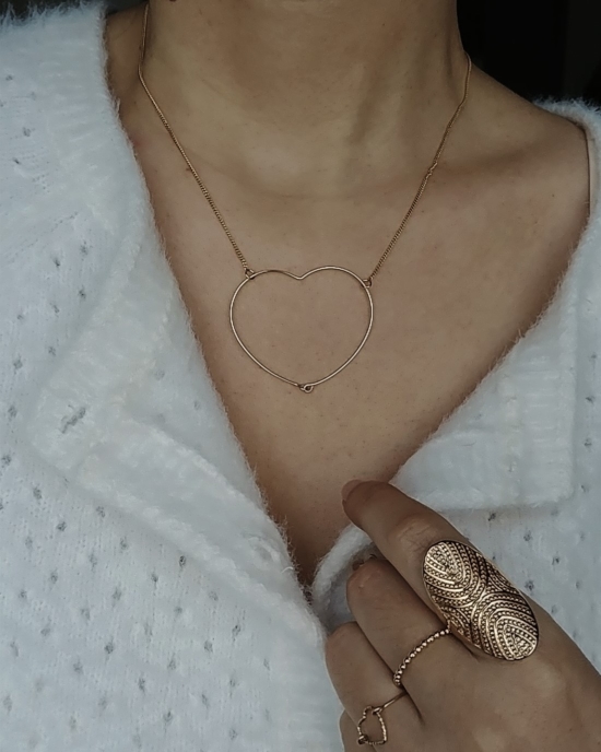 bijoux tendance collier grand coeur taille moyen fil plaqué or fait main créateur france