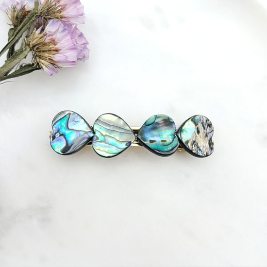 barrette coeur nacre abalone tendance accessoire cheveux fait main en france