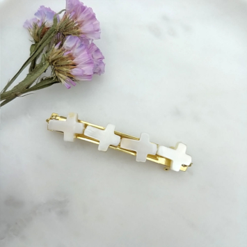 barrette croix nacres tendance accessoire cheveux fait main en france