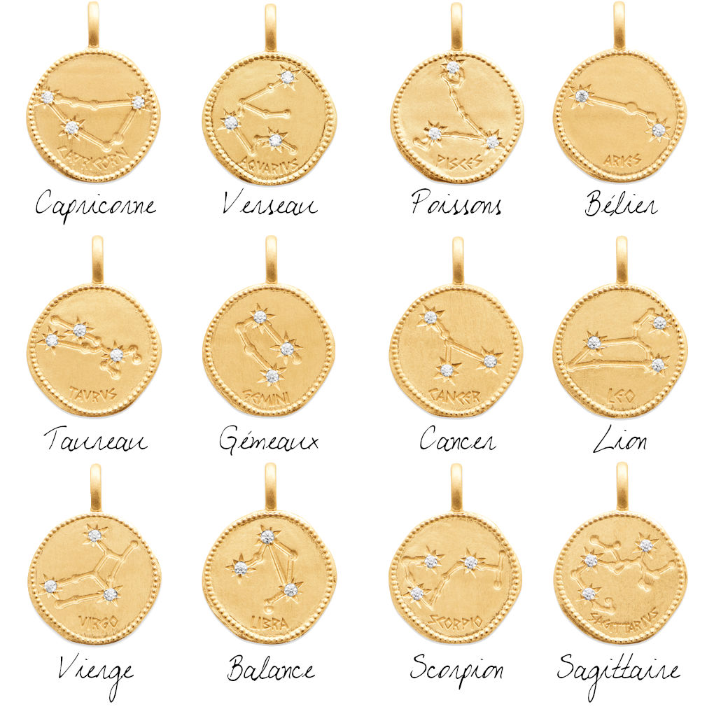 Pendentif en plaqué Or médaille ciselée Signe gémeaux Signe Astrologique Zodiaque Obrillant-Bijoux
