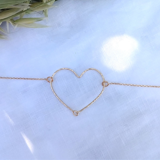 bijoux créateur tendance bracelet coeur martelé fait main plaqué or