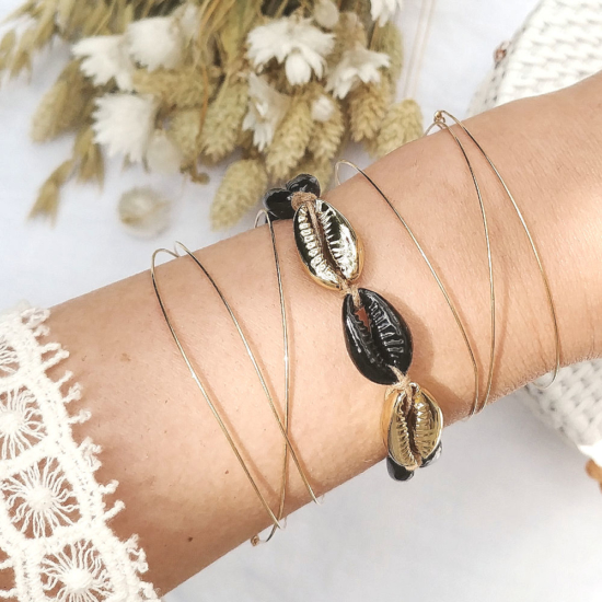 bracelets tendance coquillage cauri noir fait main bijoux créateur