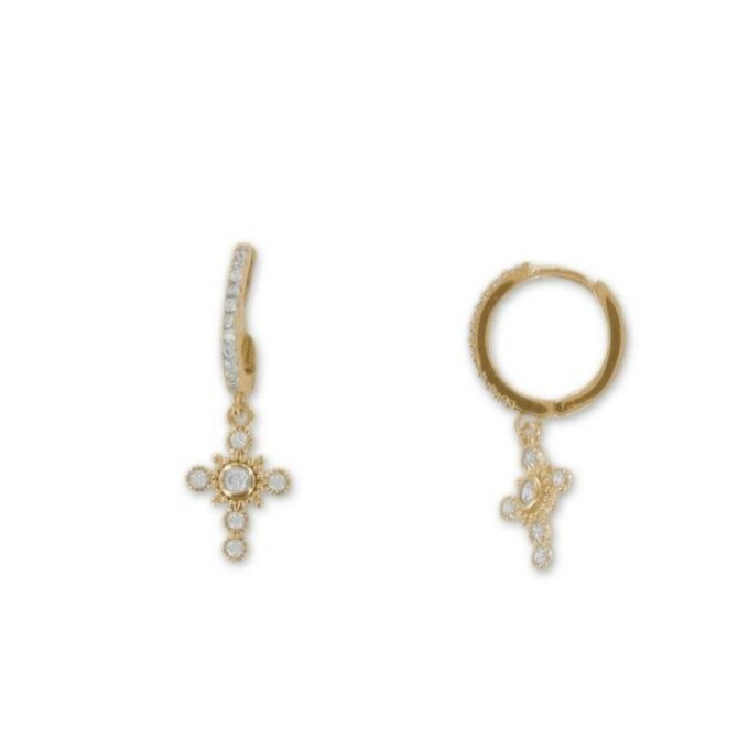 bijoux tendance boucles d'oreilles mini créoles plaqué or zircon bohème croix rock