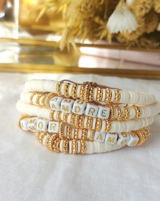bracelets mot à personnaliser tendance fait main bracelet heishi surfer bohème bijoux créateur