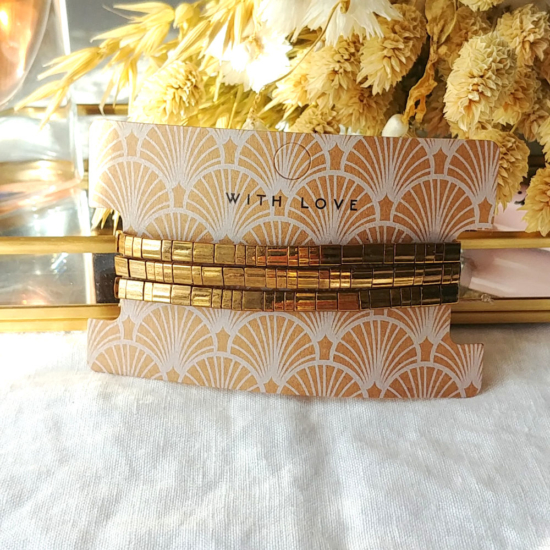 bracelets tendance perles plates en verre carrées japonaises miyuki or bronze beige bijoux créateur france fait main