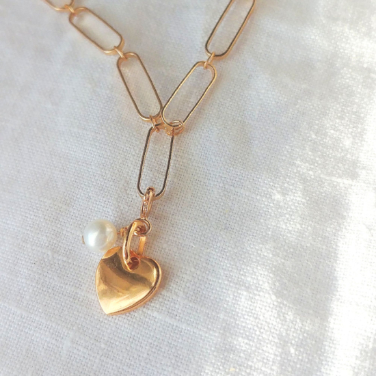 collier grand maillons xl tendance néo bourgeoise perle pendentif coeur perles or fait main bijoux créateur