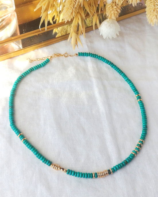 collier heishi surfer howlite turquoise or