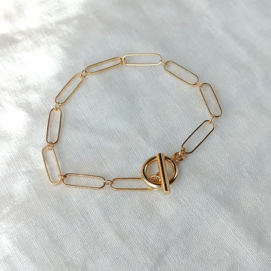 bracelet grand maillons xl fermoir T tendance néo bourgeoise or fait main bijoux créateur
