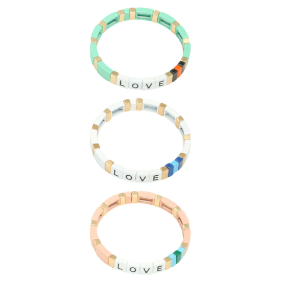 bijoux tendance bracelet perles métal émaillé email mot love bracelet coloré perles carrée plate