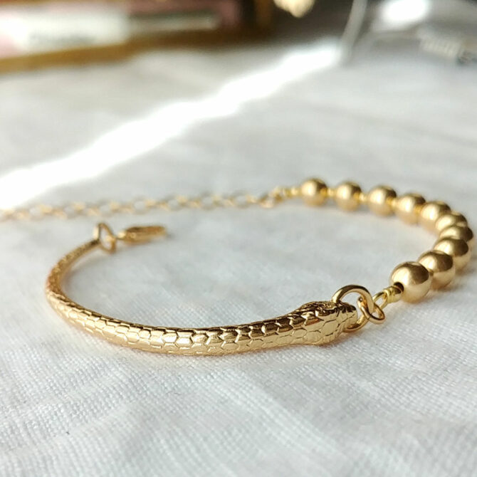 bracelet serpent jonc grosse perles or tendance néo bourgeoise or fait main bijoux créateur