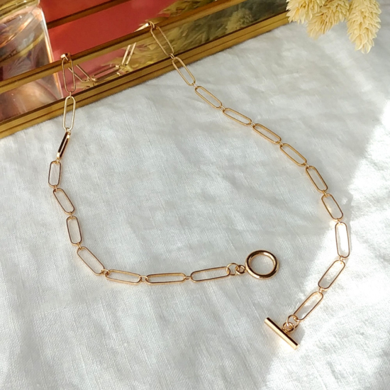 collier grand maillons xl fermoir T tendance néo bourgeoise or fait main bijoux créateur