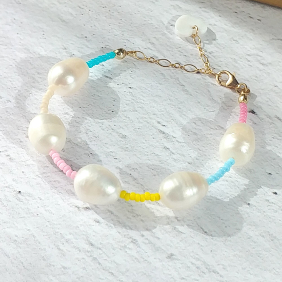 bracelet tendance perles eau douce perles colorées été or fait main bijoux créateur