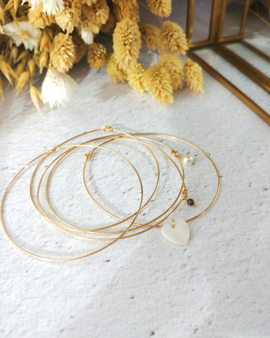 bijoux créateur tendance bohème 7 bracelet jonc semainier plaqué or perle pyrite fin pierre gemme coeur nacre intemporel