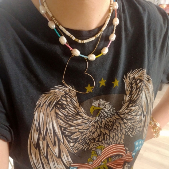 accumulation colliers or tenda heishi perles eau douce collier coeur tendance bijoux créateurs fait main france