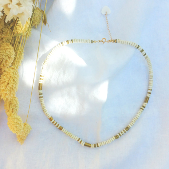 collier heishi blanc pierre semi précieuse fait main bijoux créateur france
