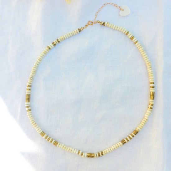 collier heishi blanc pierre semi précieuse fait main bijoux créateur france