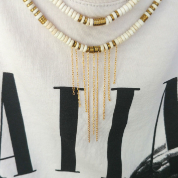 Accumulation collier tendance éte heishi pierre semi précieuse or bohème fait main bijoux créateur france