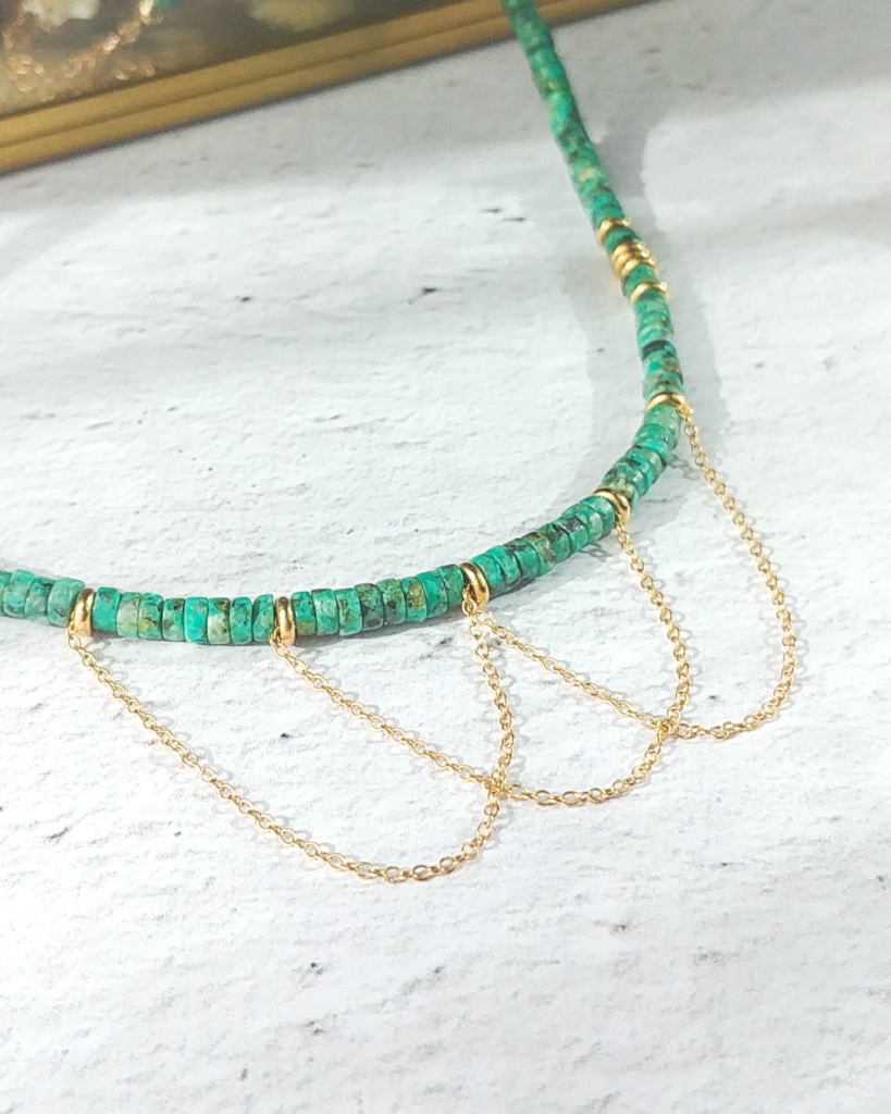 collier perles pierre fine coquillage Heishi Surfeur May Bohème