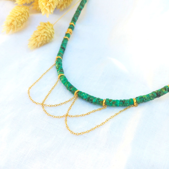 collier heishi pierre semi précieuse avec chaînes pour un look rock pierre semi précieuse fait main bijoux créateur france