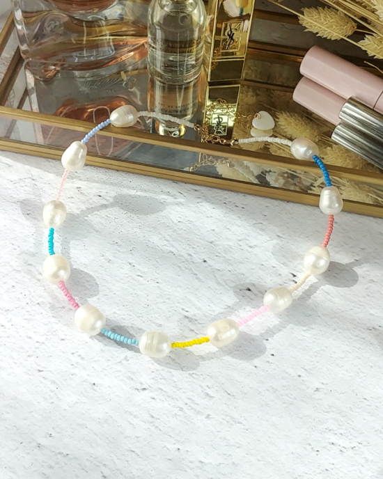 collier tendance perles eau douce perles colorées été or fait main bijoux créateur