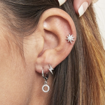 bijoux petites boucles d'oreilles piercing puce étoile soleil brillante zircon acier inoxydable