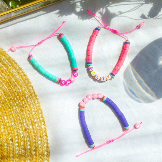 bracelets mot à personnaliser tendance fait main bracelet heishi surfer bohème bijoux créateur