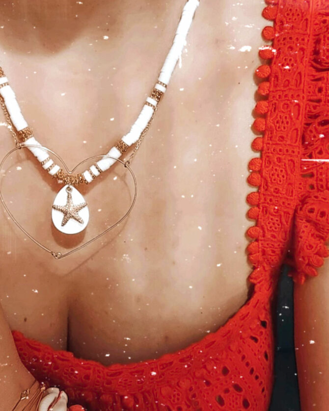 collier heishi surfer bohème blanc étoile de mer bijoux or fait main bijoux créateur français