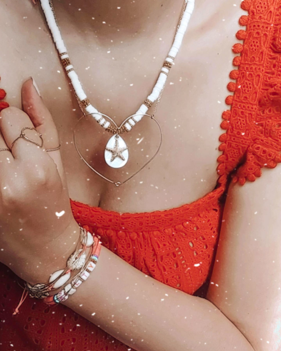 collier heishi surfer bohème blanc étoile de mer bijoux or fait main bijoux créateur français