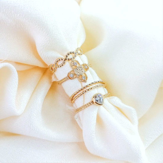 bague anneau billes ajourée fin et délicate bague à superposer plaqué or bijoux tendance