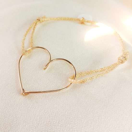 bracelet cordon métallisé coeur or gold filled bijoux tendance fait main france créateur