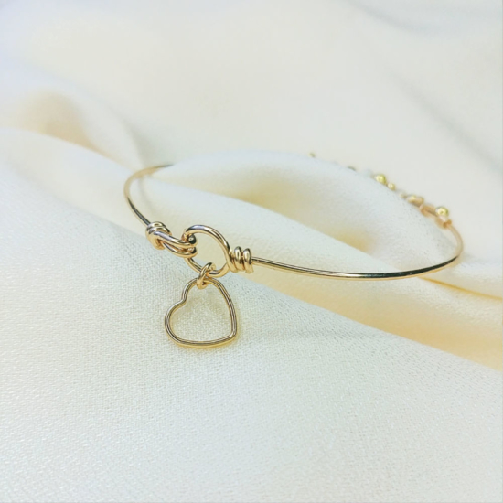 bracelet jonc fil or gold filled anneau de réglage coeur fait main bijoux createur france