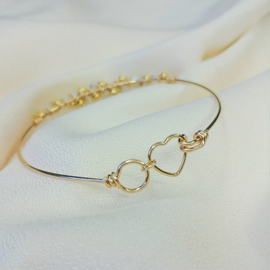 bracelet jonc fil or gold filled anneau de réglage coeur fait main bijoux createur france