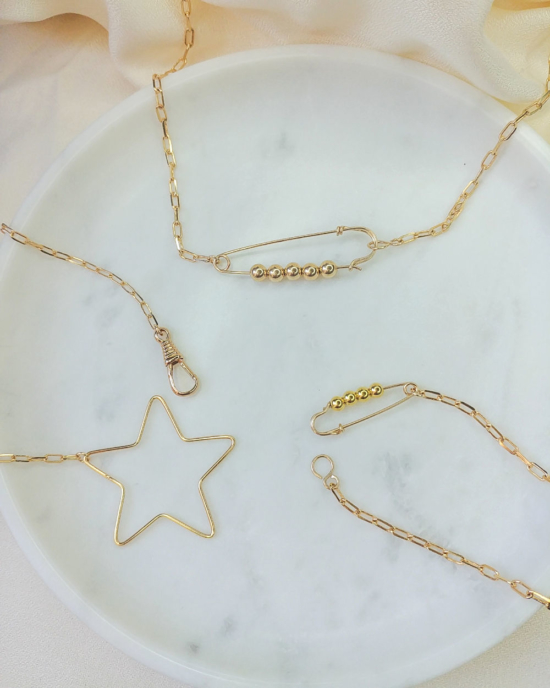 collier étoile fermoir mousqueton épingle à nourrice gros maillons maille XL or bijoux tendance fait main france créateur
