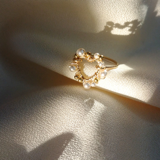 bague coeur tissage broderie perles fait main or fil gold filled bijoux createur instagram france fait main
