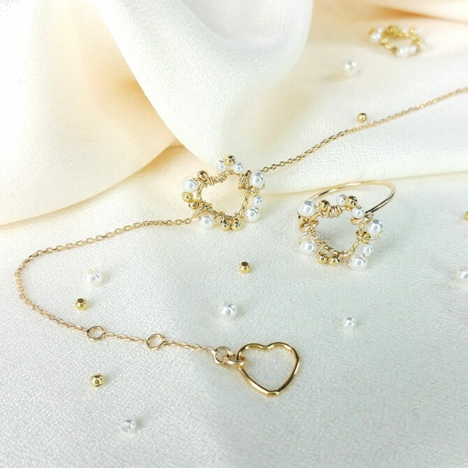 bracelet et bague coeur tissage broderie perles fait main or fil gold filled bijoux createur instagram france fait main