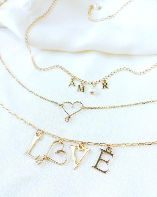 collier lettres LOVE coeur or gold filled bijoux tendance fait main france créateur