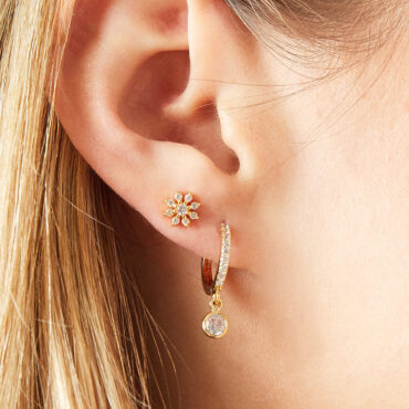 bijoux boucles d'oreilles plaqué or simple fleur zircon scintillante accumulation