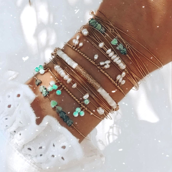 accumulation bracelets joncs semainier perles destroy turquoise argent 925 ou or fait main bijoux créateur tendance
