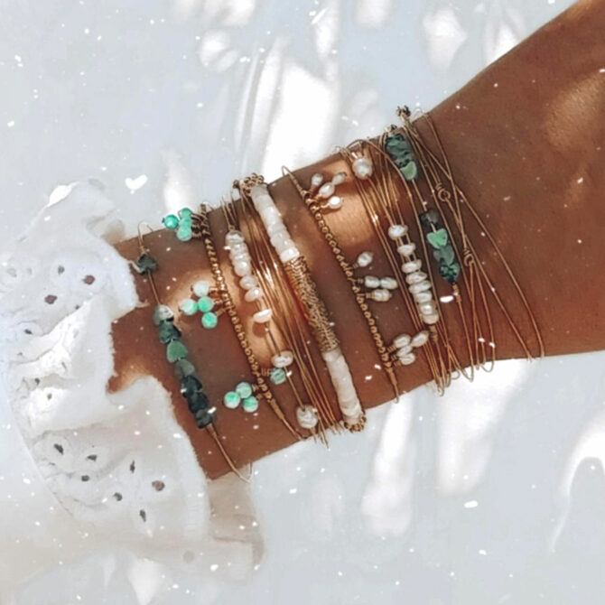 accumulation bracelets joncs semainier perles destroy turquoise argent 925 ou or fait main bijoux créateur tendance