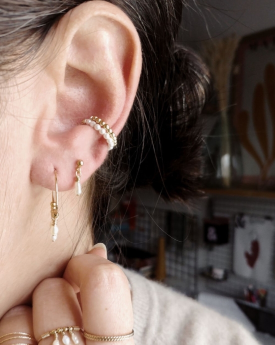 bijoux boucles d'oreilles plaqué or petites mini créoles ear cuff perles or fait main france