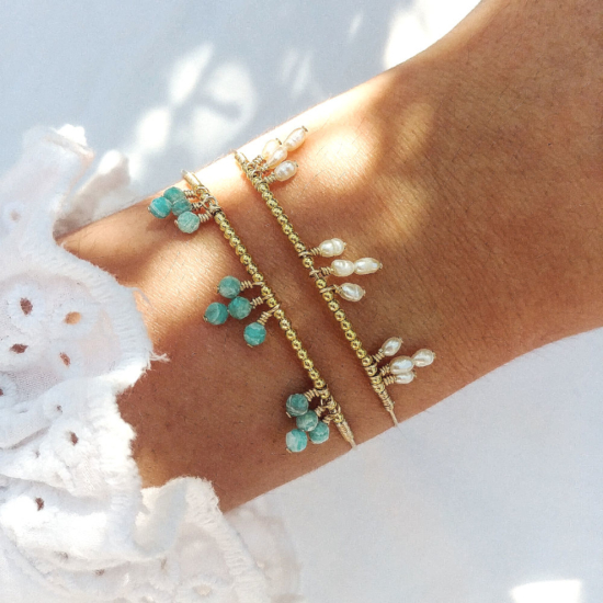 bracelet jonc pierre gemme turquoise amazonite perle eau douce bijoux or fait main bijoux créateur made in france