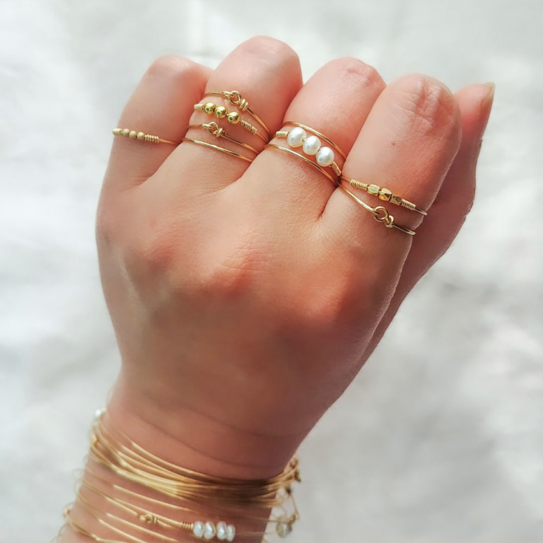 Bague En Argent Massif Avec Trois Perles D'ambre - Motif Vagues - Taille 56 - Occasion